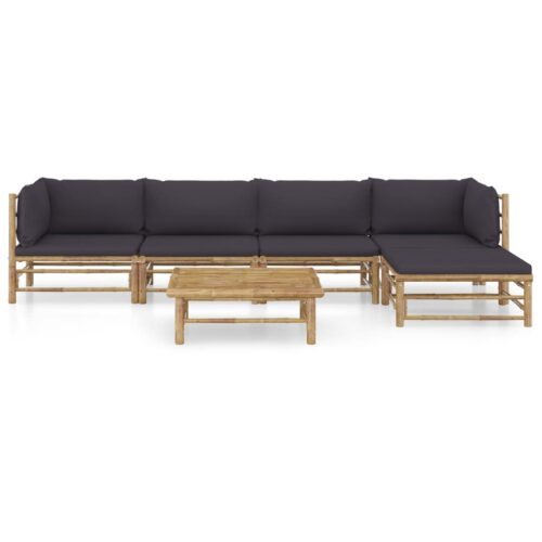 6-Piece Garden Lounge Set with Dark Grey Cushions Bamboo Outdoor Patio Furniture - Image 2