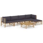 6-Piece Garden Lounge Set with Dark Grey Cushions Bamboo Outdoor Patio Furniture