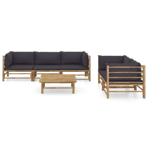 6-Piece Garden Lounge Set with Dark Grey Cushions Bamboo Outdoor Patio Furniture - Image 12