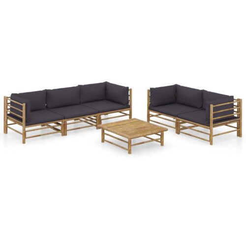 6-Piece Garden Lounge Set with Dark Grey Cushions Bamboo Outdoor Patio Furniture