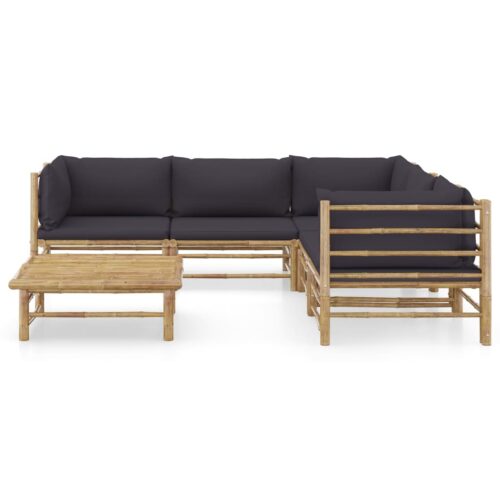 6-Piece Garden Lounge Set with Dark Grey Cushions Bamboo Outdoor Patio Furniture - Image 3