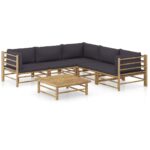 6-Piece Garden Lounge Set with Dark Grey Cushions Bamboo Outdoor Patio Furniture