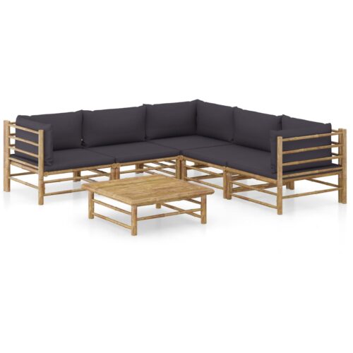 6-Piece Garden Lounge Set with Dark Grey Cushions Bamboo Outdoor Patio Furniture
