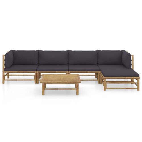 6-Piece Garden Lounge Set with Dark Grey Cushions Bamboo Outdoor Patio Furniture - Image 12