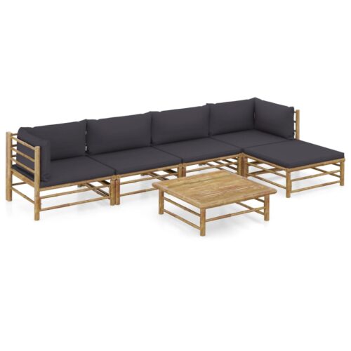 6-Piece Garden Lounge Set with Dark Grey Cushions Bamboo Outdoor Patio Furniture
