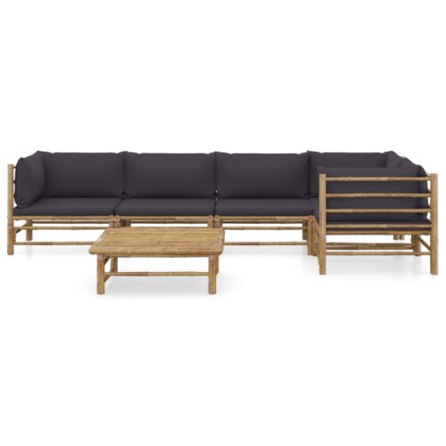 6-Piece Garden Lounge Set with Dark Grey Cushions Bamboo Outdoor Patio Furniture - Image 12