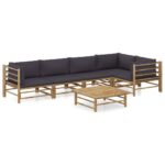 6-Piece Garden Lounge Set with Dark Grey Cushions Bamboo Outdoor Patio Furniture