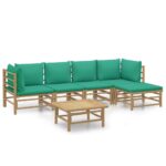 6-Piece Garden Lounge Set with Green Cushions Bamboo Outdoor Patio Furniture