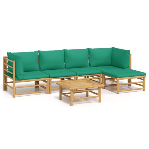 6-Piece Garden Lounge Set with Green Cushions Bamboo Outdoor Patio Furniture