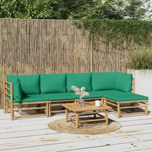 6-Piece Garden Lounge Set with Green Cushions Bamboo Outdoor Patio Furniture - Image 2