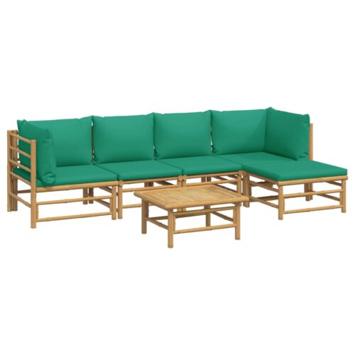 6-Piece Garden Lounge Set with Green Cushions Bamboo Outdoor Patio Furniture - Image 3