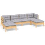 6-Piece Garden Lounge Set with Grey Cushions Pine Wood Outdoor Patio Furniture