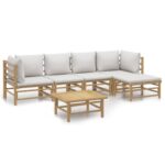 6-Piece Garden Lounge Set with Light Grey Cushions Bamboo Outdoor Patio Furniture