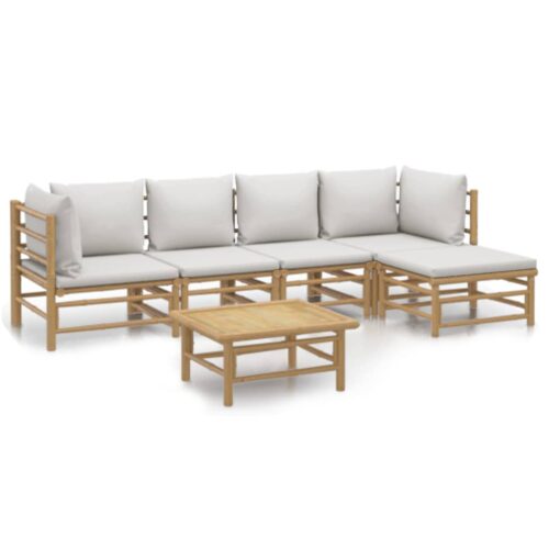 6-Piece Garden Lounge Set with Light Grey Cushions Bamboo Outdoor Patio Furniture