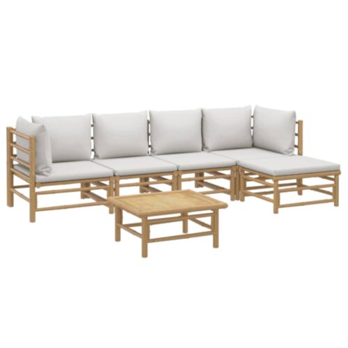 6-Piece Garden Lounge Set with Light Grey Cushions Bamboo Outdoor Patio Furniture - Image 3