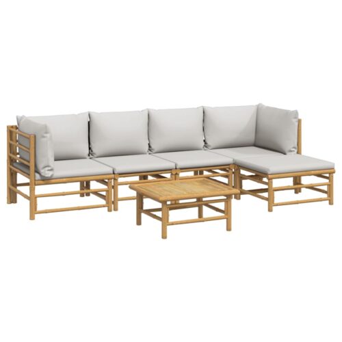 6-Piece Garden Lounge Set with Light Grey Cushions Bamboo Outdoor Patio Furniture - Image 3