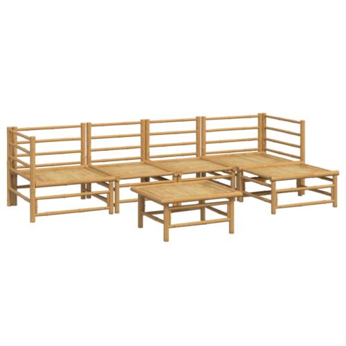 6-Piece Garden Lounge Set with Light Grey Cushions Bamboo Outdoor Patio Furniture - Image 4