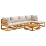 6-Piece Garden Lounge Set with Light Grey Cushions Wood Timber Outdoor Patio Furniture