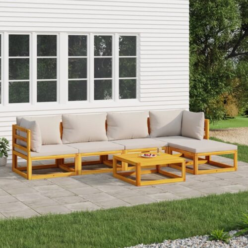 6-Piece Garden Lounge Set with Light Grey Cushions Wood Timber Outdoor Patio Furniture - Image 2