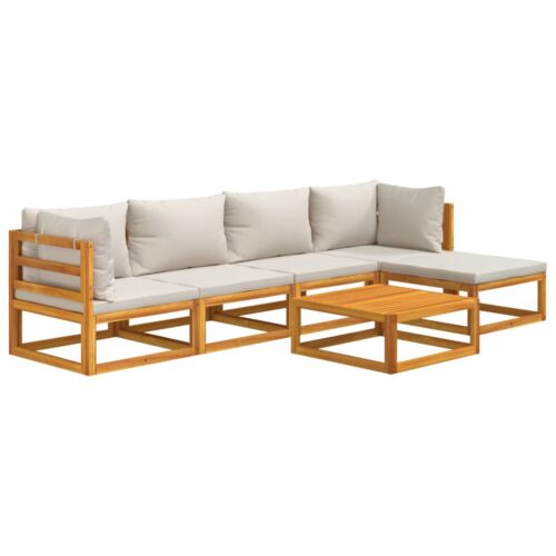 6-Piece Garden Lounge Set with Light Grey Cushions Wood Timber Outdoor Patio Furniture - Image 3