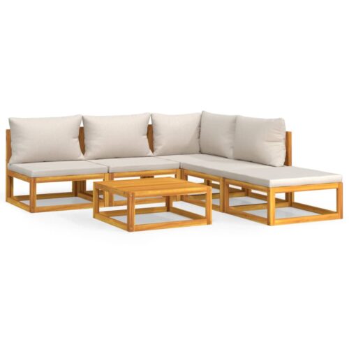 6-Piece Garden Lounge Set with Light Grey Cushions Wood Timber Outdoor Patio Furniture