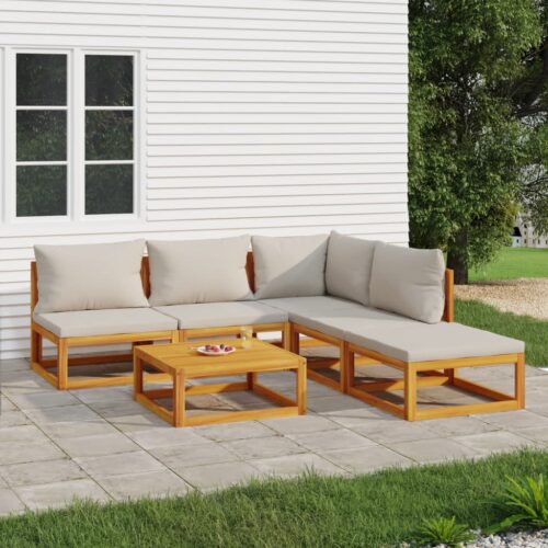 6-Piece Garden Lounge Set with Light Grey Cushions Wood Timber Outdoor Patio Furniture - Image 2