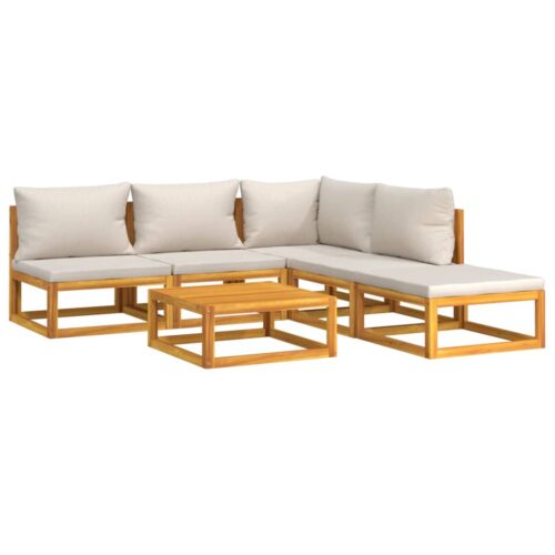 6-Piece Garden Lounge Set with Light Grey Cushions Wood Timber Outdoor Patio Furniture - Image 3