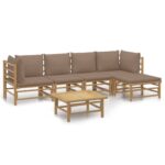 6-Piece Garden Lounge Set with Taupe Cushions Bamboo Outdoor Patio Furniture