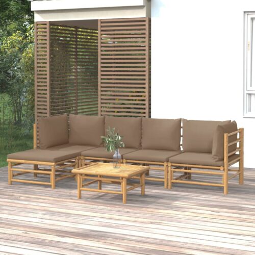 6-Piece Garden Lounge Set with Taupe Cushions Bamboo Outdoor Patio Furniture - Image 2