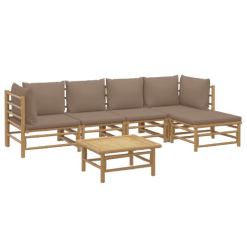 6-Piece Garden Lounge Set with Taupe Cushions Bamboo Outdoor Patio Furniture - Image 3
