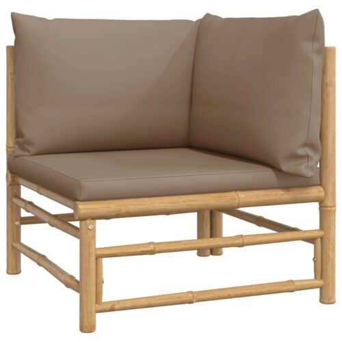 6-Piece Garden Lounge Set with Taupe Cushions Bamboo Outdoor Patio Furniture - Image 4