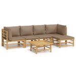 6-Piece Garden Lounge Set with Taupe Cushions Bamboo Outdoor Patio Furniture