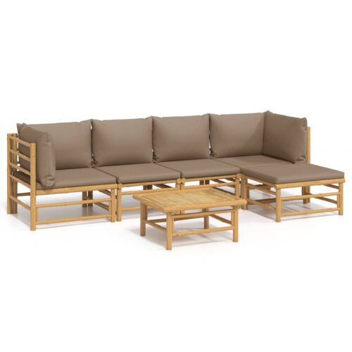 6-Piece Garden Lounge Set with Taupe Cushions Bamboo Outdoor Patio Furniture