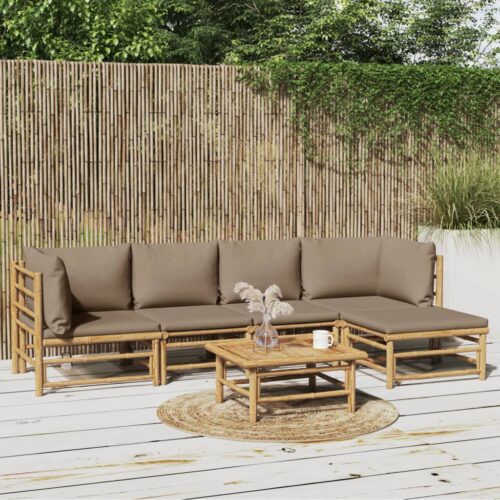 6-Piece Garden Lounge Set with Taupe Cushions Bamboo Outdoor Patio Furniture - Image 2