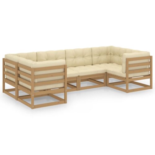 6-Piece Garden Lounge Set&Cushions Honey Brown Pine Wood Outdoor Patio Furniture