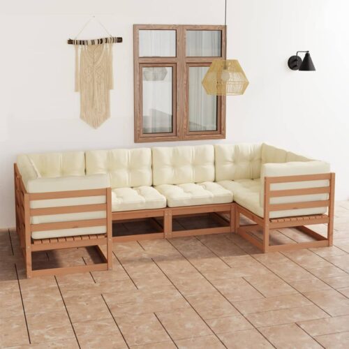 6-Piece Garden Lounge Set&Cushions Honey Brown Pine Wood Outdoor Patio Furniture - Image 2
