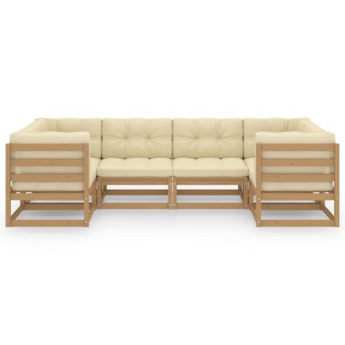6-Piece Garden Lounge Set&Cushions Honey Brown Pine Wood Outdoor Patio Furniture - Image 3