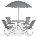 6-Piece Outdoor Dining Set Steel Textilene Grey Outdoor Patio Furniture