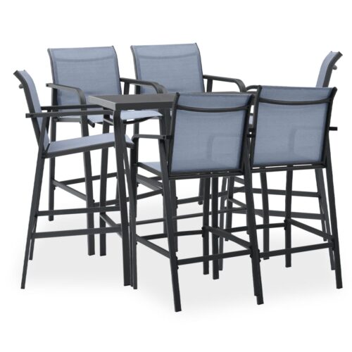 7-Piece Garden Bar Set Black Grey Outdoor Patio Furniture