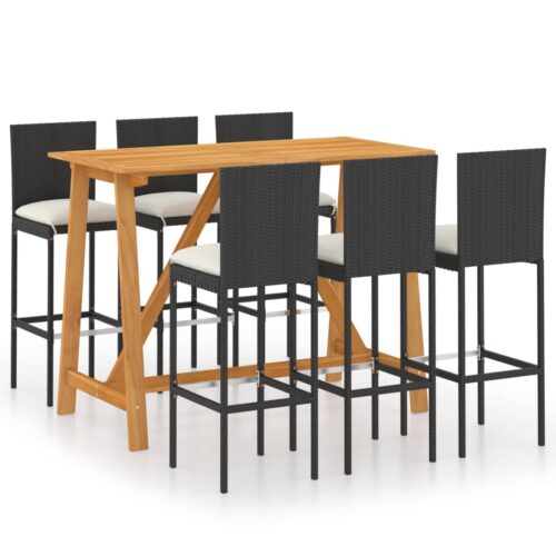 7-Piece Garden Bar Set with Cushions Black