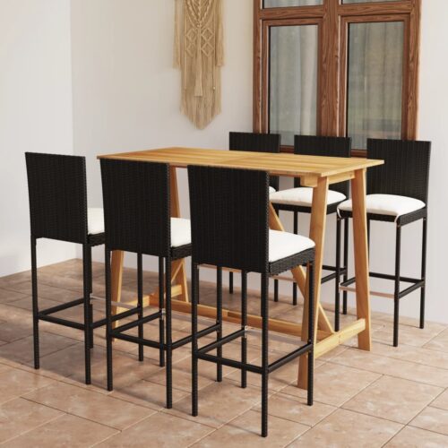 7-Piece Garden Bar Set with Cushions Black - Image 2
