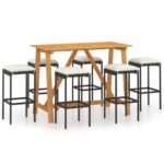 7-Piece Garden Bar Set with Cushions Black