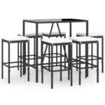 7-Piece Garden Bar Set with Cushions Black Poly Rattan Wicker Outdoor Patio Furniture