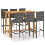 7-Piece Garden Bar Set with Cushions Grey