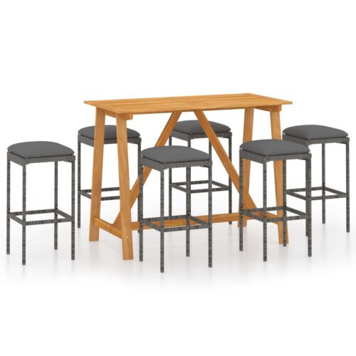 7-Piece Outdoor Bar Set Garden Patio Dining Stools Chairs Table Furniture Rattan