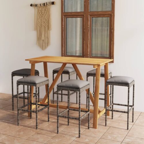 7-Piece Outdoor Bar Set Garden Patio Dining Stools Chairs Table Furniture Rattan - Image 2