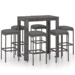 7-Piece Garden Bar Set with Cushions Poly Rattan Wicker Outdoor Patio Furniture Grey