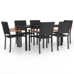7-Piece Garden Dining Set Black Poly Rattan Wicker Outdoor Patio Furniture