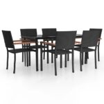 7-Piece Garden Dining Set Black Poly Rattan Wicker Outdoor Patio Furniture