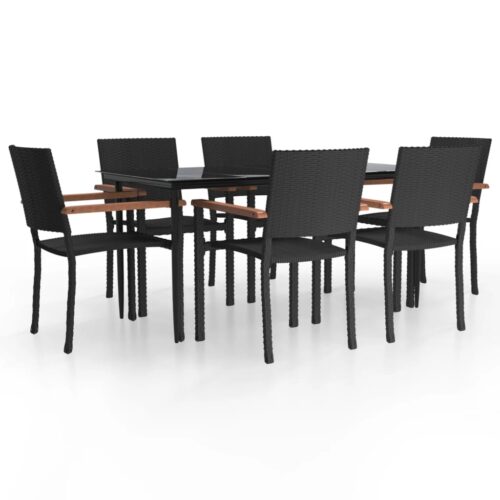 7-Piece Garden Dining Set Black Poly Rattan Wicker Outdoor Patio Furniture